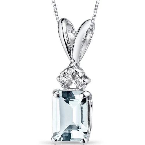 personalized pendant necklace for family reunion -Aquamarine and Diamond Pendant Necklace 14K White Gold 0.81 Carat Emerald Cut