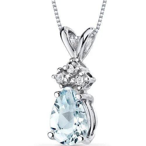 custom silver pendant necklace for mom -Aquamarine and Diamond Pendant Necklace 14K White Gold 0.56 Carat Pear Shape