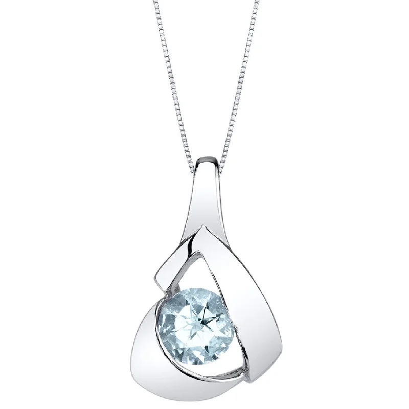 celestial star pendant necklace for brides -Aquamarine Sterling Silver Chiseled Pendant Necklace