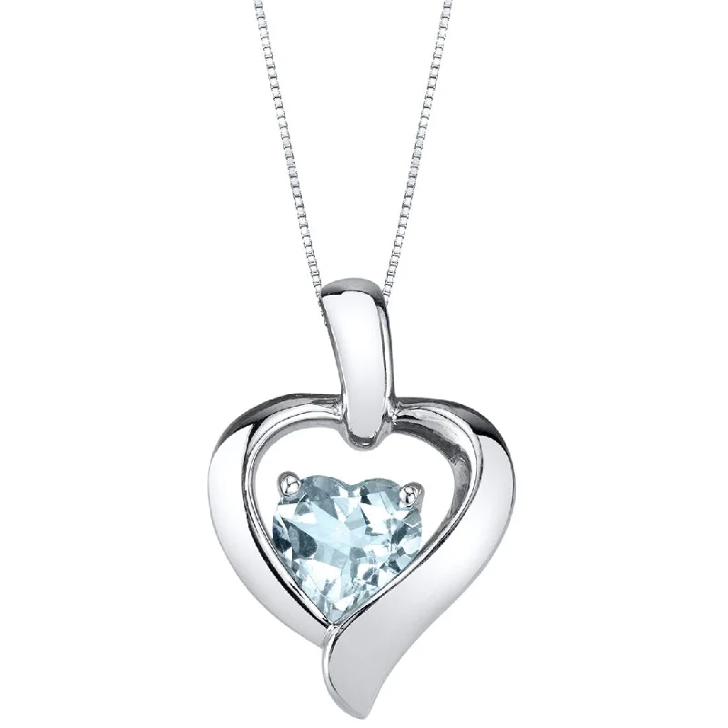 trendy pendant necklace with moonstone -Aquamarine Sterling Silver Heart in Heart Pendant Necklace