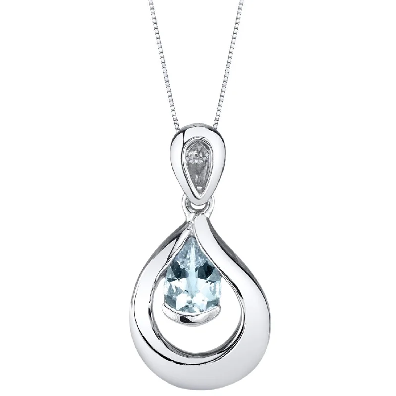 personalized pendant necklace with heart-shaped gemstone -Aquamarine Sterling Silver Raindrop Pendant Necklace