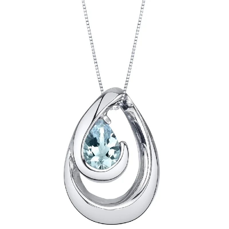 women’s pendant necklace with moonstone and crystal -Aquamarine Sterling Silver Wave Pendant Necklace