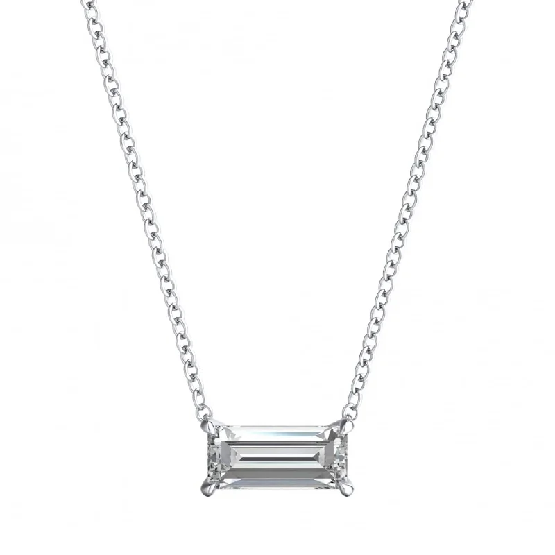 custom bar pendant necklace with engraved initials -Auriya 1/4ctw East West Emerald Cut Solitaire Diamond Necklace 14k Gold 4-Prong (H-I, SI1-SI2)