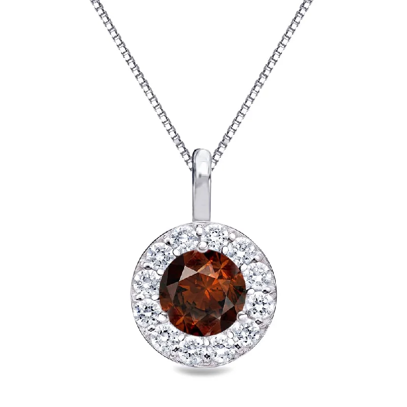 dainty crystal pendant necklace for brides -Auriya 14k Gold 1ct TDW Halo Brown Diamond Necklace (I1-I2)