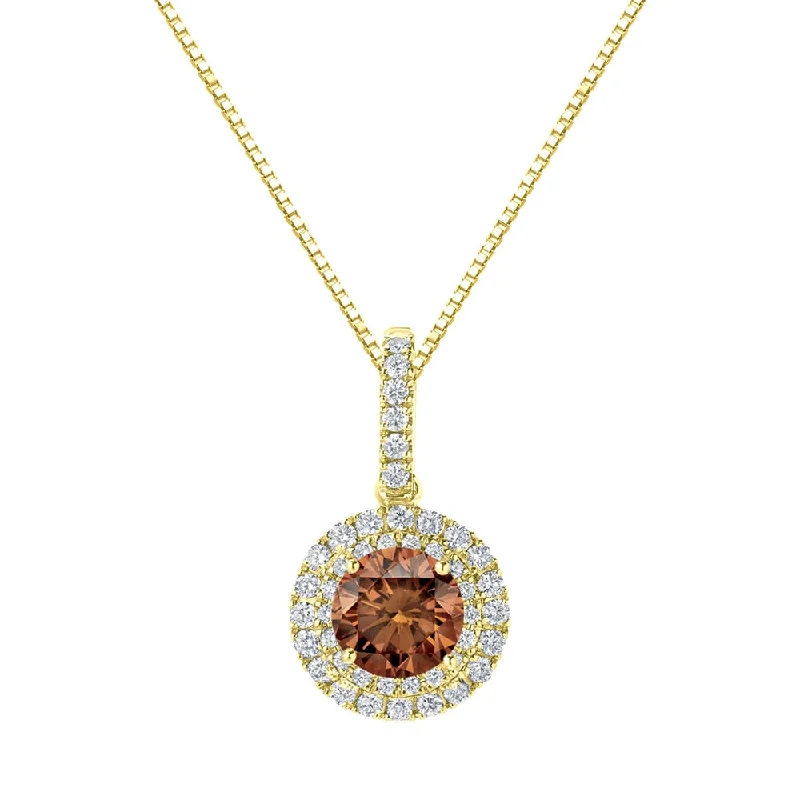 personalized gold pendant necklace with charm -Auriya 14k Gold 2 3/5ct TDW Round Double Halo Brown Diamond Necklace (H-I, SI1-SI2)