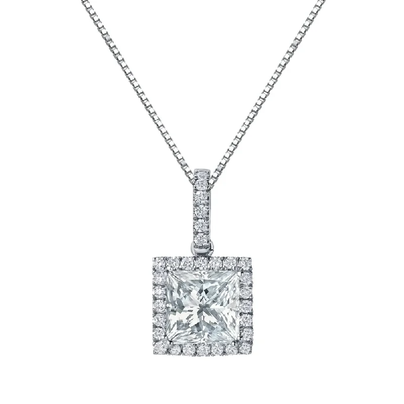 women’s heart-shaped pendant necklace with gemstone -Auriya 14k Gold 2 5/8ct TDW Certified Princess Cut Double Halo Diamond Necklace (H-I, VS1-VS2)