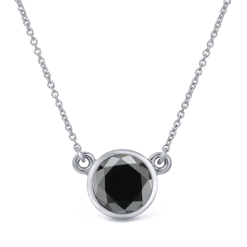 custom moon pendant necklace with crystal -Auriya 14k Gold 3/4ctw Bezel-set Solitaire Black Diamond Necklace