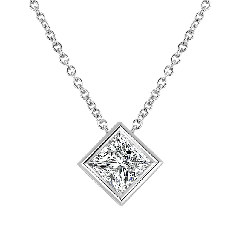 personalized pendant necklace with gemstone silver -Auriya 14k Gold 3/8ctw Solitaire Princess-cut Diamond Necklace (I-J, VS1-VS2) - 0.40CT - White I-J