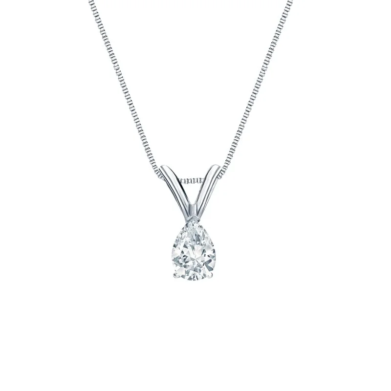 custom pendant necklace with engraved charm -Auriya 18-karat Gold 0.25ctw Pear Solitaire Lab Grown Diamond Necklace V-End (D-E VVS) Prong - 0.25