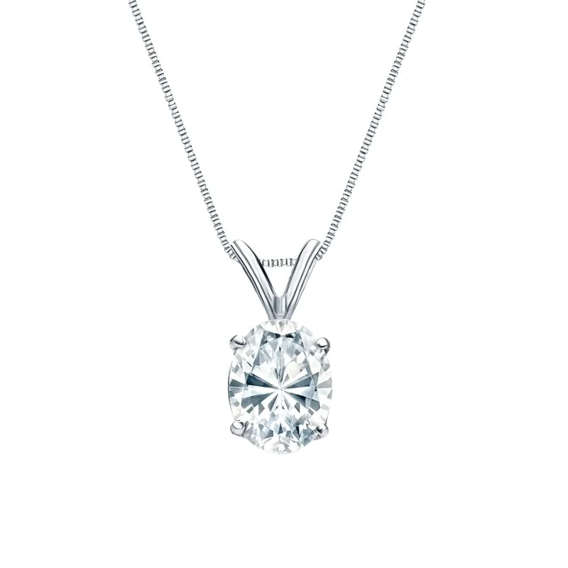 sterling silver pendant necklace for brides -Auriya 18k Gold 1.75ctw Oval Solitaire Lab Grown Diamond Necklace 4-Prong Basket (D-E VVS) - 1.75