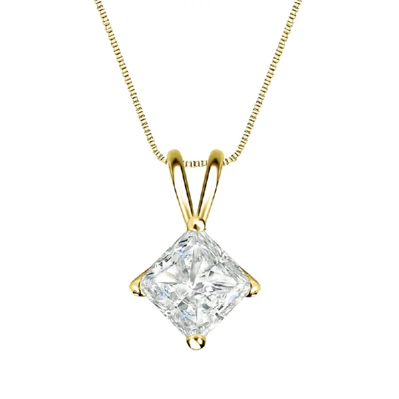 women’s pendant necklace with name and gemstone -Auriya 1ctw Solitaire Princess-cut Diamond Necklace 14k Gold (I-J, SI2-SI3)