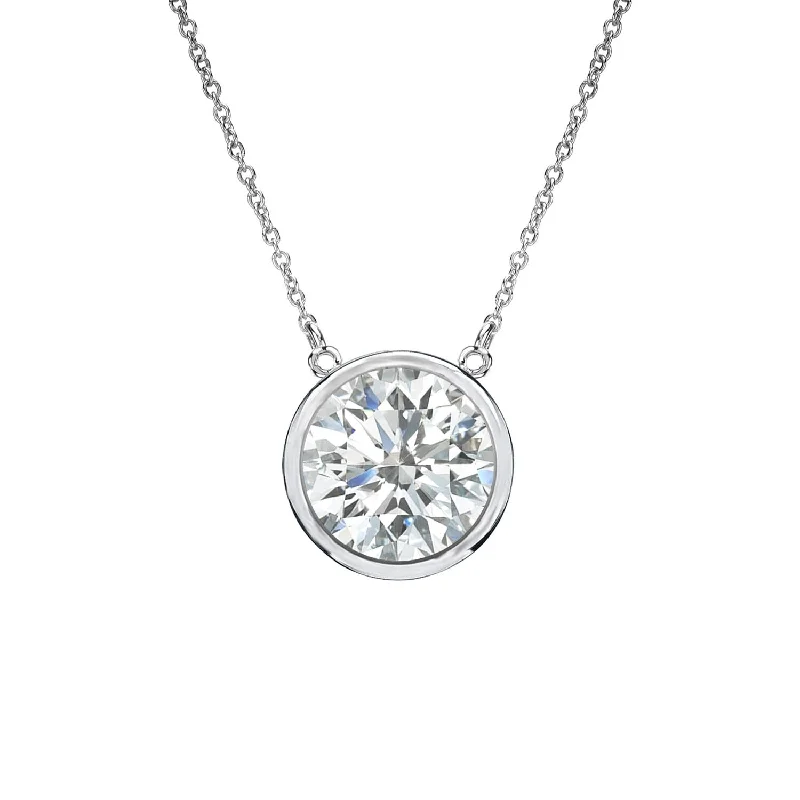 women’s pendant necklace with gemstone for mom -Auriya 3/4ctw Round Solitaire Diamond Necklace 14k Gold Bezel-set - 5.9mm (I-J, SI1-SI2)