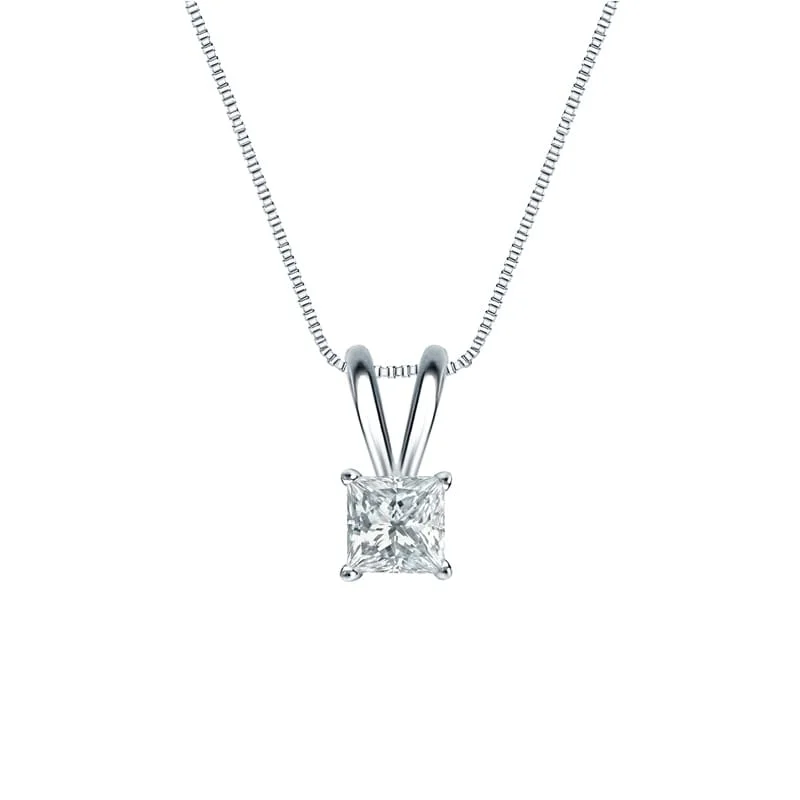 engraved pendant necklace with moonstone charm -Auriya Platinum 0.25ctw Princess Solitaire Lab Grown Diamond Necklace 4-Prong Basket (F-G VS) - 0.25