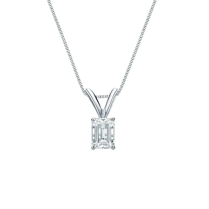 engraved bar pendant necklace with custom name -Auriya Platinum 0.38ctw Emerald Solitaire Lab Grown Diamond Necklace 4-Prong Basket (D-E VVS) - 0.38