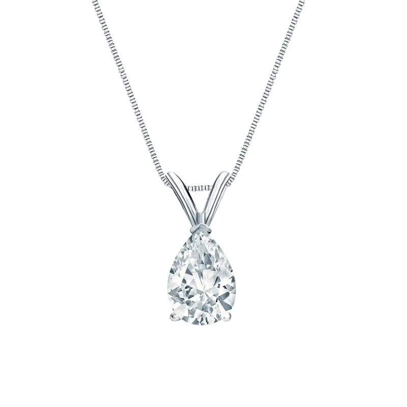 silver pendant necklace with heart and crystal -Auriya Platinum 0.75ctw Pear Solitaire Lab Grown Diamond Necklace V-End (F-G VS) Prong - 0.75