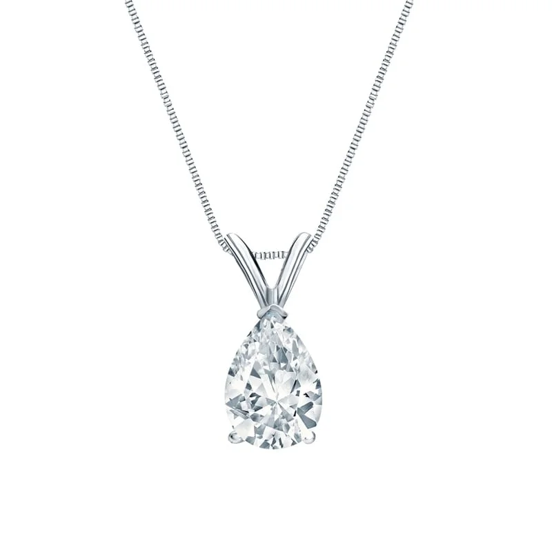 silver pendant necklace with name and charm -Auriya Platinum 1.75ctw Pear Solitaire Lab Grown Diamond Necklace V-End (H-I VS) Prong - 1.75