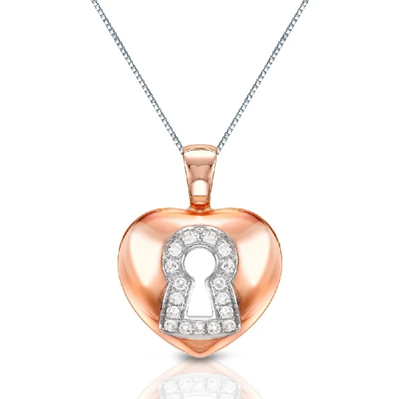 custom pendant necklace with heart-shaped gemstone -Auriya Rose Gold Diamond Accent Heart Lock Pendant 14K (H-I, I1-I2)