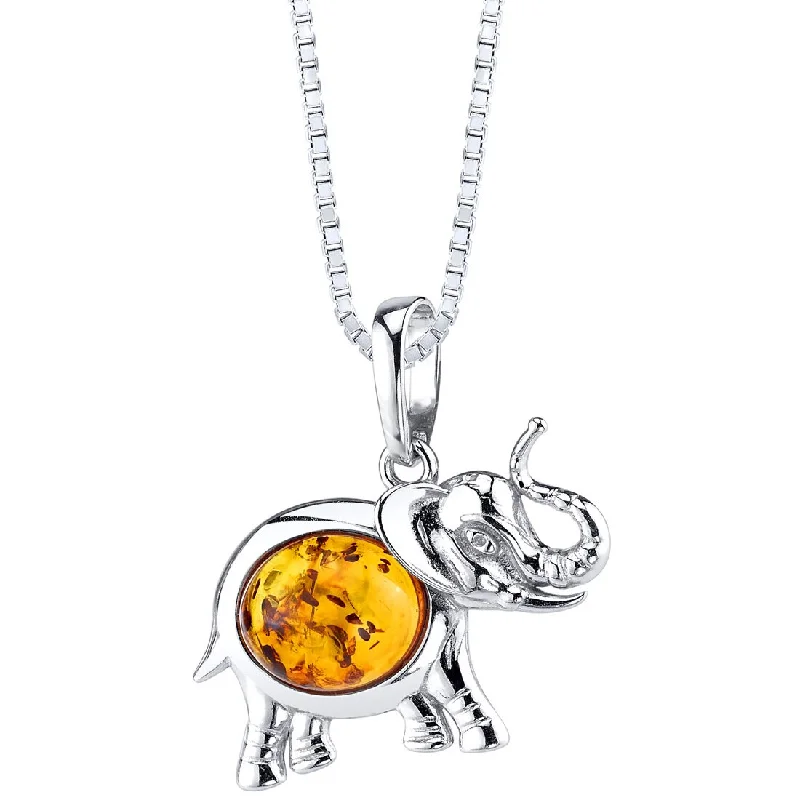 personalized pendant necklace for family reunion -Baltic Amber Elephant Pendant Necklace Sterling Silver Multiple Color