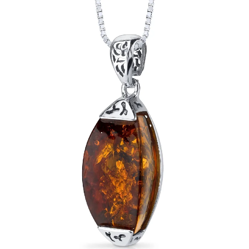 personalized gemstone pendant necklace with heart -Baltic Amber Gallery Pendant Necklace Sterling Silver Cognac