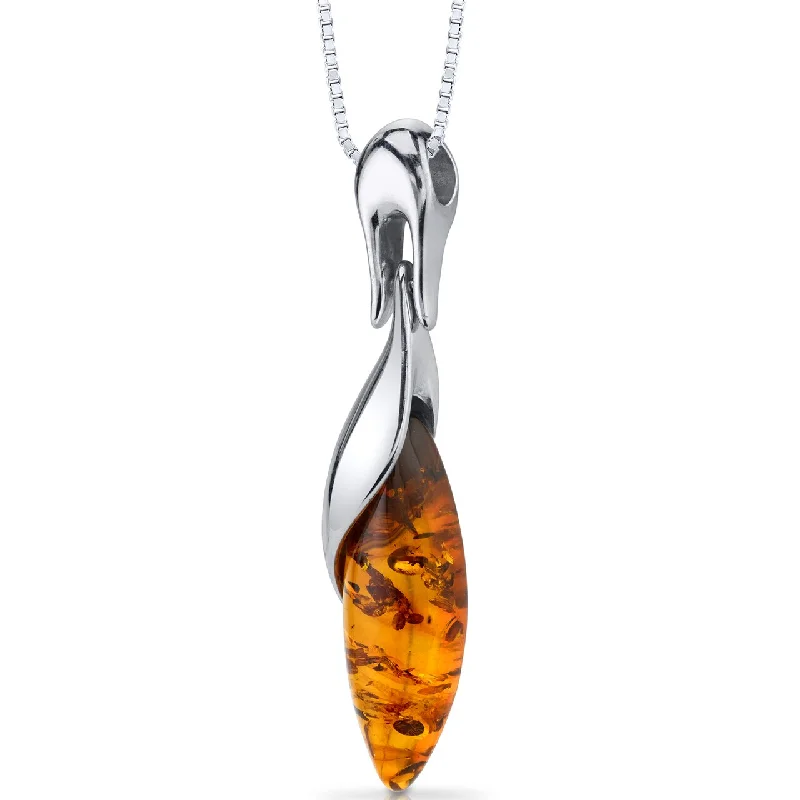 gold pendant necklace with engraving for mom -Baltic Amber Pendant Necklace Sterling Silver Cognac Color