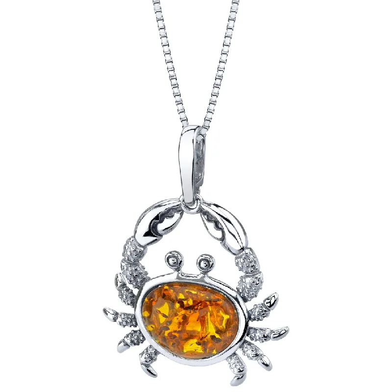 women’s celestial star pendant necklace gold -Baltic Amber Sterling Silver Crab Pendant Necklace Cognac Color