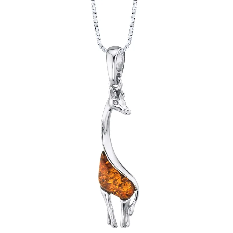 custom pendant necklace for a special gift -Baltic Amber Giraffe Pendant Necklace Sterling Silver