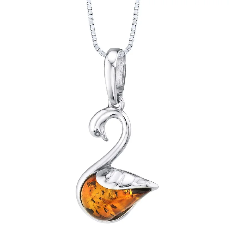 custom engraved crystal pendant necklace for brides -Baltic Amber Swan Pendant Necklace Sterling Silver