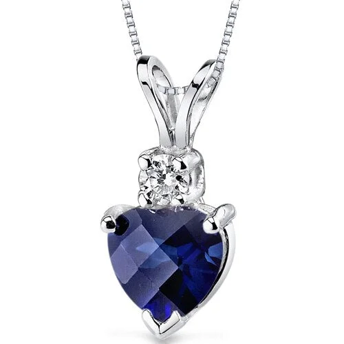 personalized pendant necklace with family name -Blue Sapphire and Diamond Pendant Necklace 14K White Gold 1.15 Carats Heart Shape