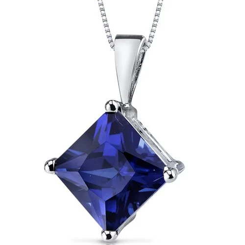 women’s gold pendant necklace with heart design -Blue Sapphire Pendant Necklace 14 Karat White Gold 3.38 Carats