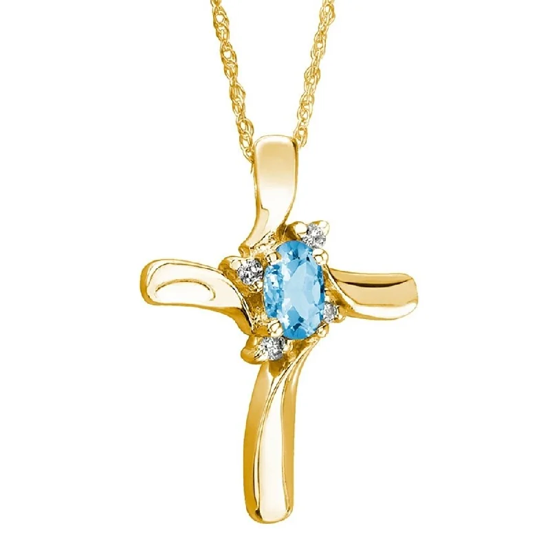 personalized crystal pendant necklace with initial -Blue Topaz Cross Diamond Pendant 10k Yellow Gold