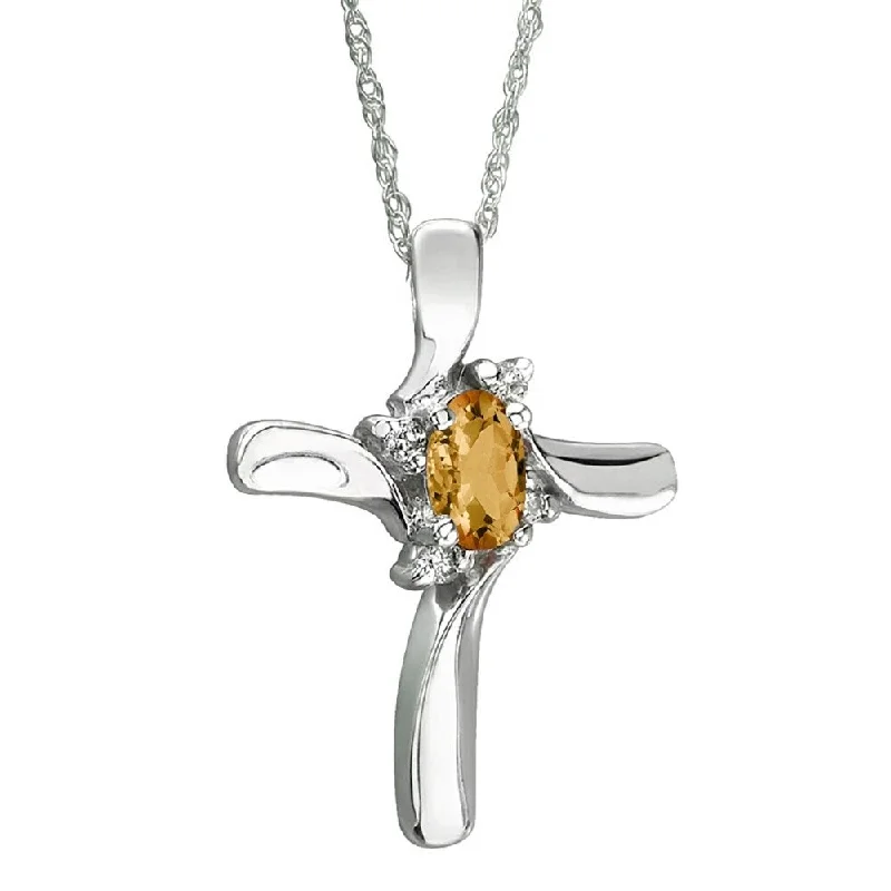 custom pendant necklace with engraved charm -Citrine Cross Diamond Pendant 10k White Gold