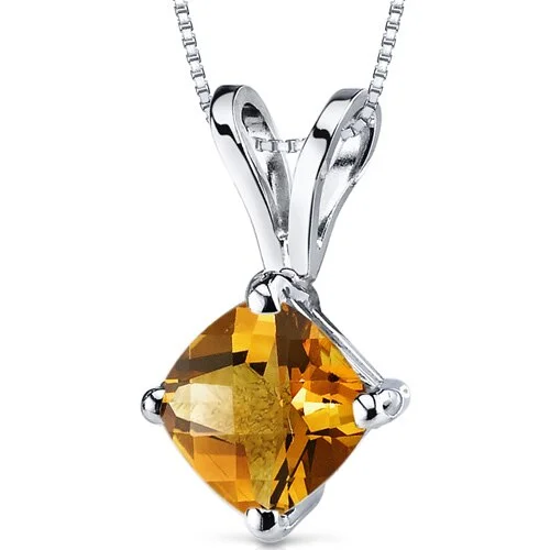 personalized pendant necklace for anniversary gift -Citrine Pendant Necklace 14 Karat White Gold Cushion 0.82 Carats