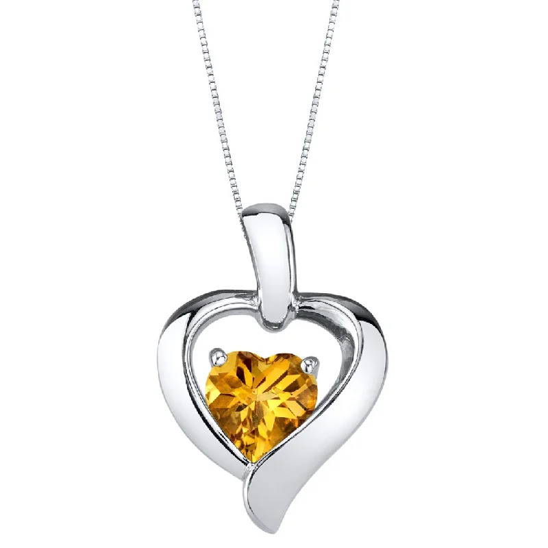 women’s minimalist bar pendant necklace silver -Citrine Sterling Silver Heart in Heart Pendant Necklace