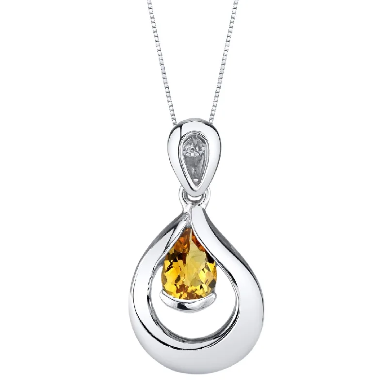 custom pendant necklace for anniversary gift -Citrine Sterling Silver Raindrop Pendant Necklace