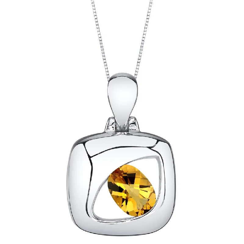 custom silver pendant necklace for men -Citrine Sterling Silver Sculpted Pendant Necklace