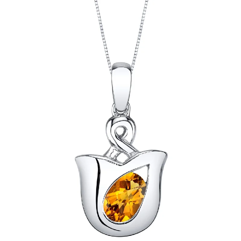 women’s dainty heart-shaped pendant necklace -Citrine Sterling Silver Tulip Pendant Necklace