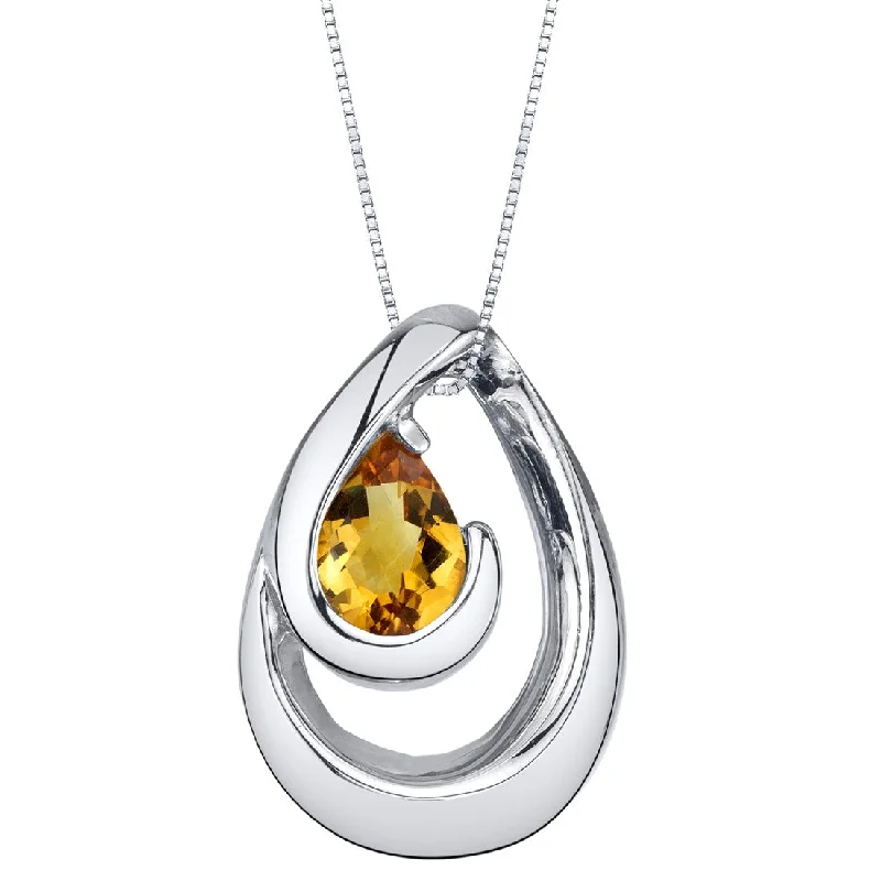 custom pendant necklace with heart for anniversary -Citrine Sterling Silver Wave Pendant Necklace