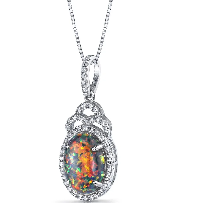 silver pendant necklace with moonstone charm -Created Black Opal Harlequin Pendant Necklace Sterling Silver 2.25 Carats