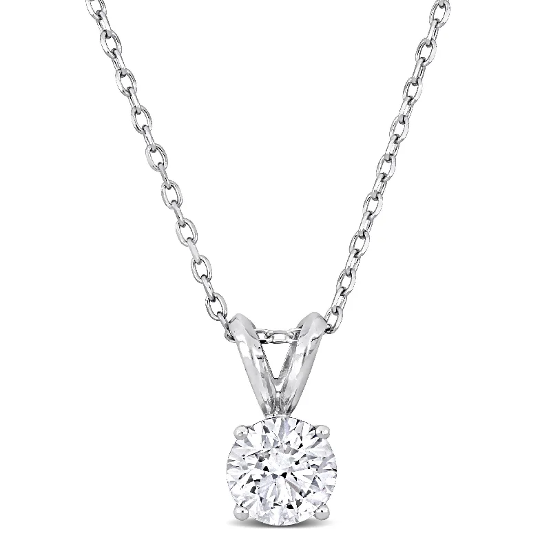 trendy gold pendant necklace with charm -Created Forever 1ct TDW Lab-Grown Diamond Solitaire Pendant with Chain in Platinum - 18 in