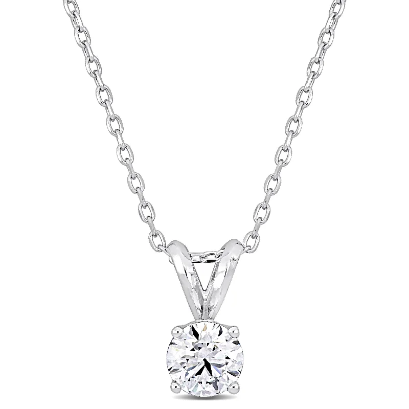 silver pendant necklace with custom engraving for wedding -Created Forever 3/4ct TDW Lab-Grown Diamond Solitaire Pendant with Chain in Platinum - 18 in