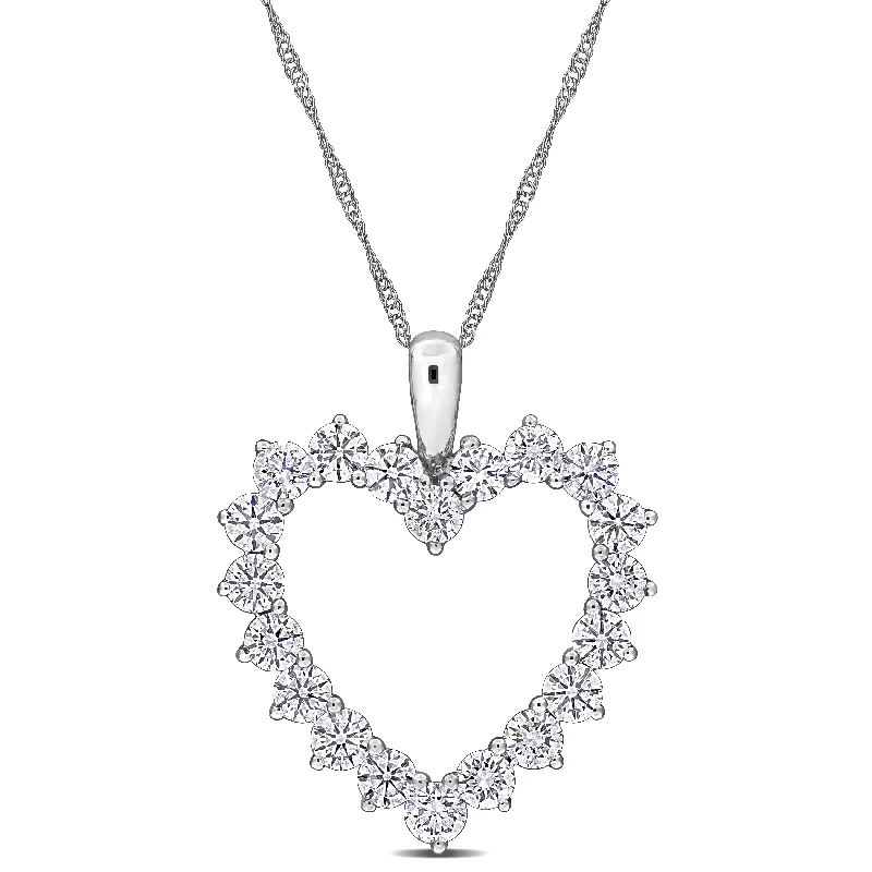 gold pendant necklace with heart charm -Created Forever by Miadora 2ct TDW Lab-Grown Diamond Open Heart Pendant with Chain in 14k White Gold - 17in