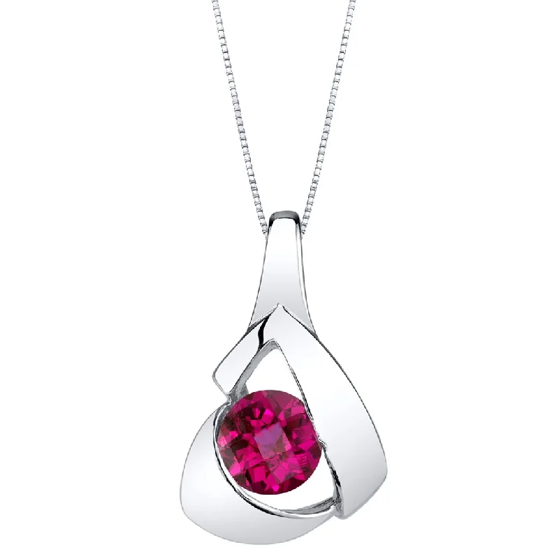 crystal pendant necklace with initial engraving -Created Ruby Sterling Silver Chiseled Pendant Necklace