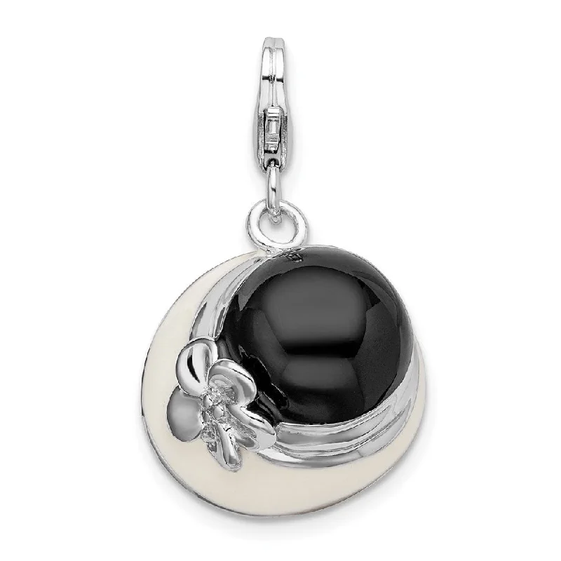 celestial star pendant necklace for brides -Diamond2Deal 925 Sterling Silver 3-D Blk White Enameled Hat Lobster Clasp Pendant (L- 35 mm, W- 16 mm)