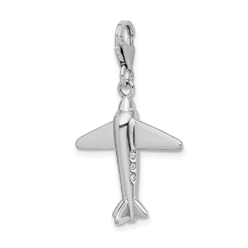 personalized pendant necklace for wedding day -Diamond2Deal 925 Sterling Silver 3-D Element Airplane Lobster Clasp Pendant (L- 42 mm, W- 22 mm)