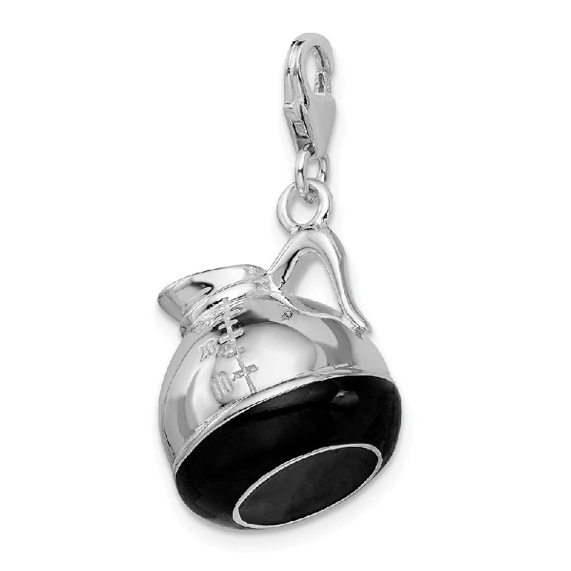 silver pendant necklace with celestial star design -Diamond2Deal 925 Sterling Silver 3-D Enameled Coffee Pot Lobster Clasp Pendant (L- 41 mm, W- 17 mm)