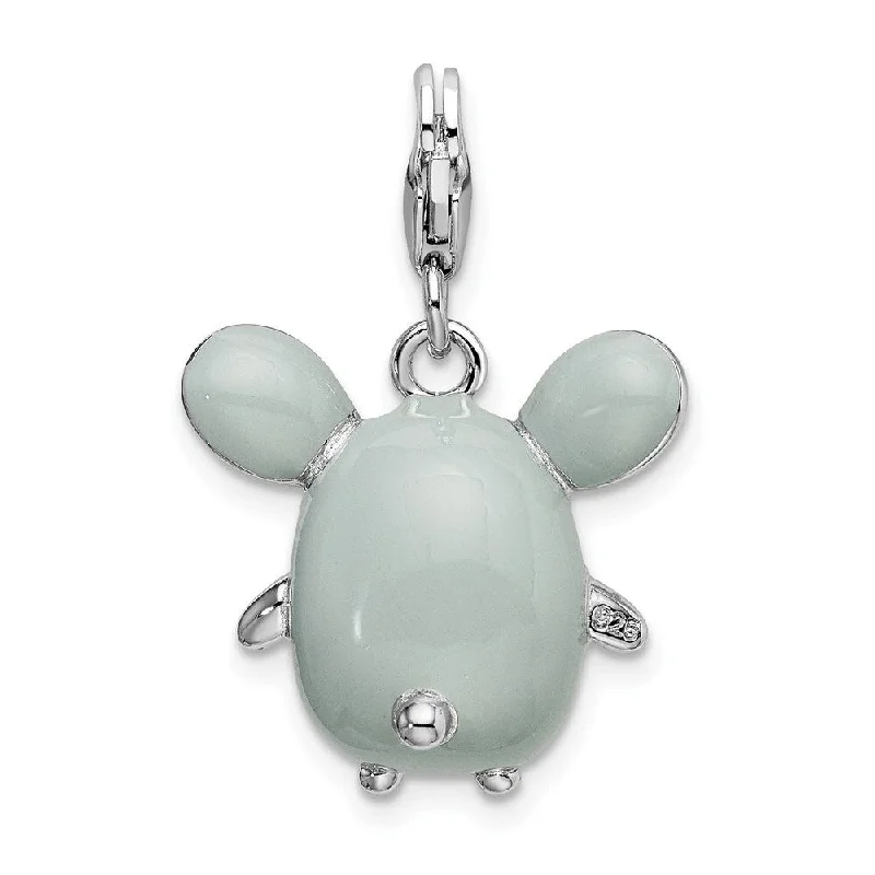 trendy pendant necklace with moonstone -Diamond2Deal 925 Sterling Silver 3-D Enameled Grey Mouse Lobster Clasp Pendant (L- 36 mm, W- 18 mm)