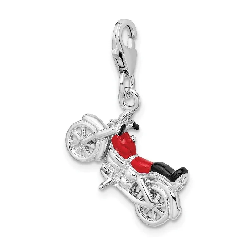 women’s custom pendant necklace with gemstone -Diamond2Deal 925 Sterling Silver 3-D Enameled Motorcycle Lobster Clasp Pendant (L- 36 mm, W- 20 mm)