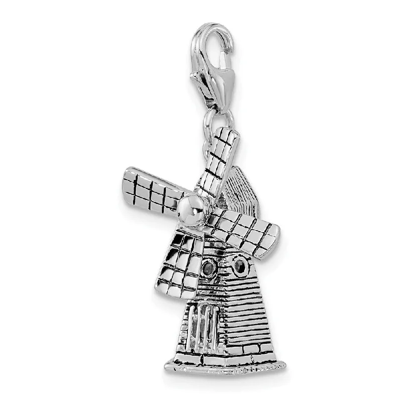 women’s pendant necklace with charm gold -Diamond2Deal 925 Sterling Silver 3-D Moveable Windmill Lobster Clasp Pendant (L- 39 mm, W- 15 mm)