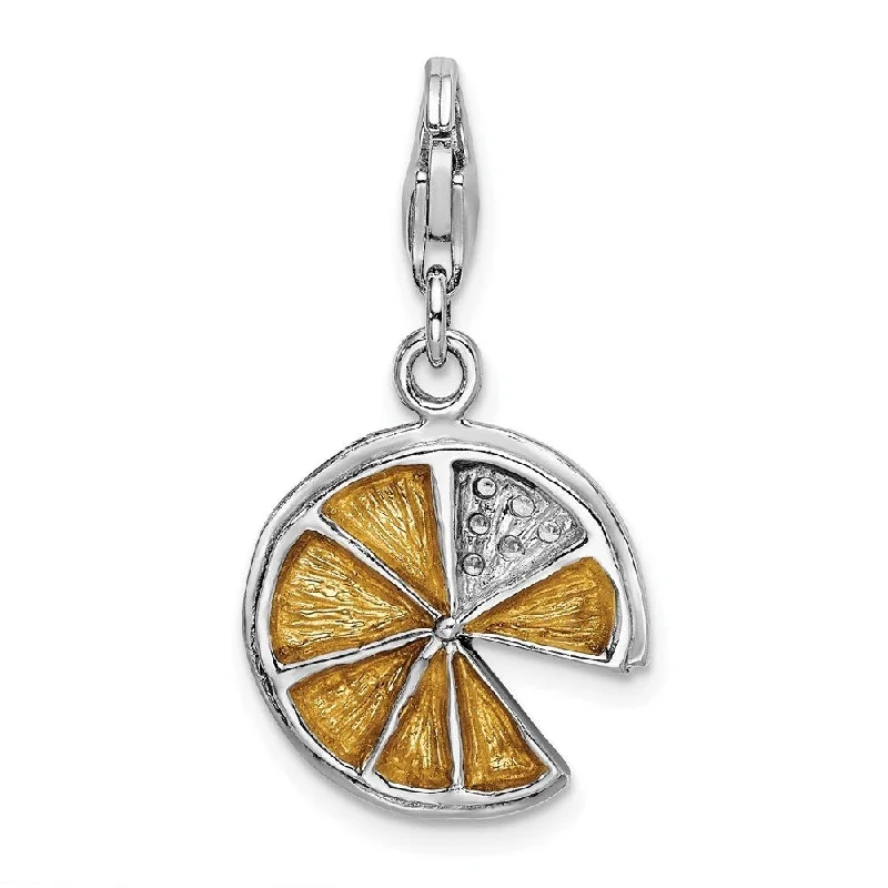 silver pendant necklace with star and crystal -Diamond2Deal 925 Sterling Silver 3-D Yellow Enamel Lemon Wedge Lobster Clasp Pendant (L- 37 mm, W- 15 mm)