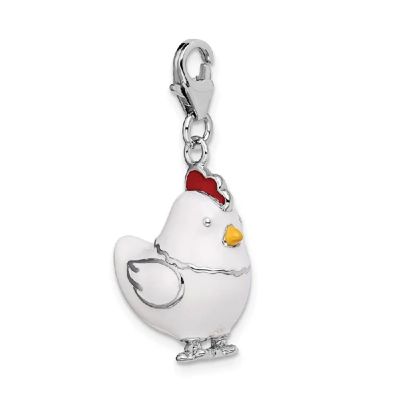 custom gemstone pendant necklace with nameplate -Diamond2Deal 925 Sterling Silver and Enamel Chicken Lobster Clasp Pendant (L- 23 mm, W- 17 mm)